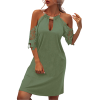 Femmes été mode tenue décontractée broderie dentelle demi manches Sexy licou Patchwork Vintage coupe ample taille naturelle pour la fête