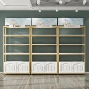 Di Lusso su misura Loreal Moderno Pavimento In Piedi di Vendita Al Dettaglio di Make Up Oro Display Rack Cabinet Cosmetici Display di Stand Negozio