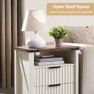 <span class=keywords><strong>Table</strong></span> de chevet moderne blanche avec station de recharge, <span class=keywords><strong>table</strong></span> de chevet cannelée de 20 pouces pour chambre à coucher avec 2 tiroirs, <span class=keywords><strong>table</strong></span> d'appoint en MDF - Product Image 6