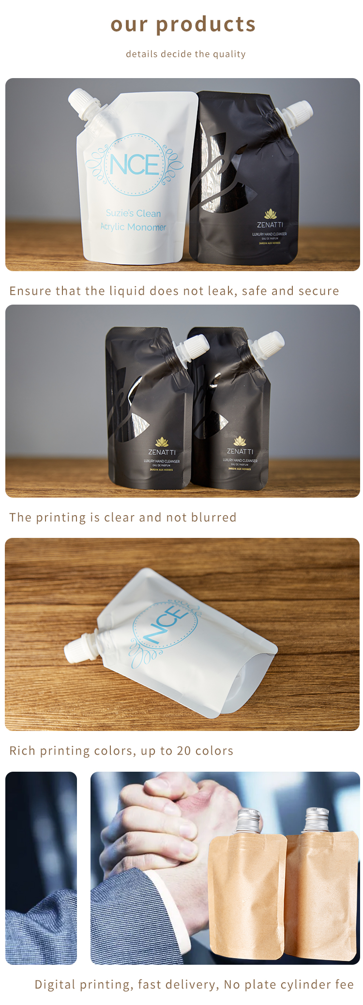 Kraft Paper Spout Pouch Bag Customized Size And Design For Juice Liquid Packaging