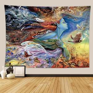 <span class=keywords><strong>Tapisserie</strong></span> murale en tricot abstrait de type goblin, psychédélique, trippy, forêt féerique de minuit, art de la lune, décoration murale pour la maison - Product Image 3