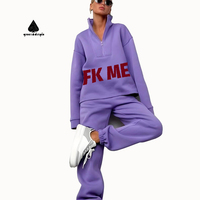 Ensemble de 2 sweatshirts à col montant et manches longues à demi-fermeture éclair pour femme, survêtement décontracté d'automne et hiver personnalisé