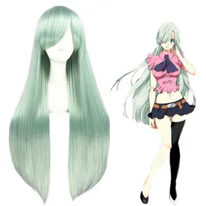 Alta calidad 80cm largo verde recto los siete pecados capitales Elisabeth peluca Cosplay sintético Anime Cosplay Peluca de pelo