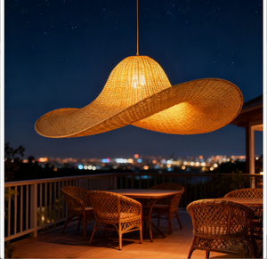 Lampada a Sospensione LED Artigianale in Rattan e Paglia di Bambù, Stile Costiero Tradizionale, Ecologica, per Camera da Letto e Casa - Product Image 4