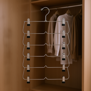 Perchero Plegable de 6 Niveles con Acabado Cromado, Organizador de Armario que Ahorra Espacio para Pantalones, Faldas, Toallas, Sujetadores y Ropa - Product Image 2