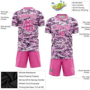 Camiseta de Fútbol Personalizada con Estampado de Camuflaje Rosa, Sublimada, Transpirable, de Secado Rápido, Unisex, con Nombre Personalizado - Product Image 1