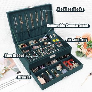 Стильный двухслойный органайзер для хранения украшений из зеленого, розового и черного вельвета с тиснением, для путешествий, ко Дню святого Валентина, современный, из ПУ, прямоугольный, для колец - Product Image 2