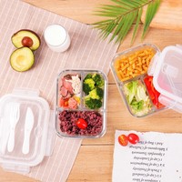Moderne glanzende rechthoekige glazen magnetronbestendige lekvrije lunchbox met opklapbaar deksel, multifunctionele maaltijdvoorbereidings- en voedselbewaarbak