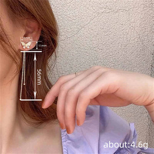 Orecchini a perno con nappa a farfalla, eleganti gioielli a catena lunga per donna, da indossare tutti i giorni, per feste, idea regalo - Product Image 4