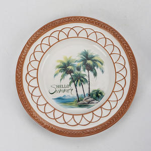 Piring keramik desain pohon palem kreatif, piring Salad mangkuk makanan penutup - Product Image 5