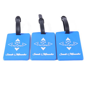 علامة أمتعة قابلة للتعديل بشعار أبيض منقوش من كلوريد البولي فينيل أزرق مخصص لوكالات السفر هدايا ترويجية لشركات الطيران - Product Image 1