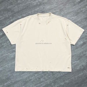 เสื้อยืดผู้ชายแบบสั้นสไตล์วินเทจเสื้อคอตตอนคอกลมมีรูไซส์ใหญ่ - Product Image 1