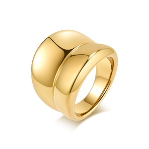 Geometric Wide <b>Ring</b> Steel Gold Women's Party Jewelry K R969 - Product Image 5