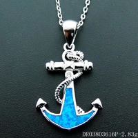 Magnifique pendentif en argent sterling 925 avec opale bleue, ancre en opale de feu, collier pour femme, idéal pour un cadeau