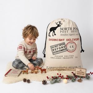 Sacs à cordon de Noël 2026 très populaires, grands sacs en coton écologiques, sacs de rennes et de Père Noël, sacs cadeaux de Noël à cordon - Product Image 1