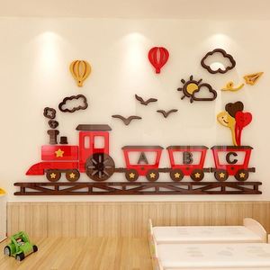 Adhesivo de Pared Acrílico 3D de Tren de Dibujos Animados, Colorido, Económico y de Alta Calidad, para la Habitación de Niños, Decoración de Pared de Escuela - Product Image 3