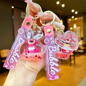 New Strawberry <b>Bear</b> Floating <b>Bear</b> Quicksand Bottle Small Pendant <b>Cute</b> Liquid Keychain Car Bag Charm - Product Image 3