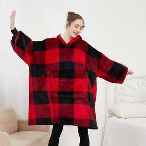 Mẫu có sẵn mùa đông quá khổ hoodie chăn với tay áo lông cừu áo kẻ sọc Hoody Phụ nữ túi trùm đầu mồ hôi quá khổ - Product Image 5