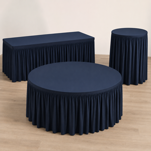 Wholesale Spandex Navy Blue Fitted Stretch <b>Table</b> Cover with Gathered Skirt <b>for</b> Convention Center Banquet and Hospitality Supply - Product Image 1