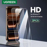 UGREEN Lot de 2 films de protection d'écran transparents 2.5D haute clarté en verre trempé pour iPhone 17 16 15 Pro Max