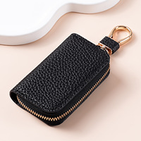 Pochette de clés de voiture en cuir PU vintage personnalisable avec logo couleur, fermeture éclair, portefeuille, sac de rangement