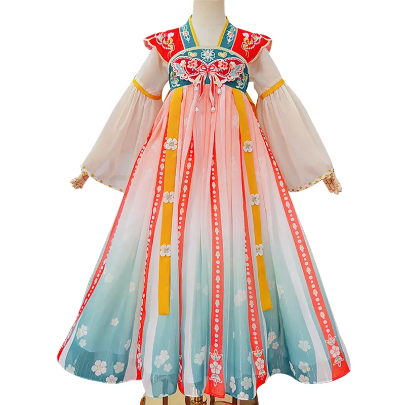 बच्चों की लंबी आस्तीन वाली कढ़ाई ड्रेस शरद ऋतु में बच्चों के कपड़े पहने लड़कियों के कपड़े