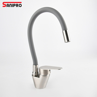 Robinet de cuisine SANIPRO en acier inoxydable avec col flexible en silicone, rotation à 360°, mitigeur extractible pour évier – Vente en gros usine