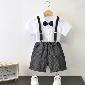 Gran oferta de verano, <span class=keywords><strong>traje</strong></span> Formal para niños <span class=keywords><strong>con</strong></span> anillo, ropa de boda para bebés, ropa para niños pequeños, <span class=keywords><strong>camisa</strong></span>, pantalones cortos, pajarita + tirantes - Product Image 6