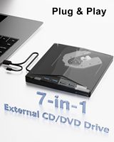 7-in-1 External CD/DVD Drive 24X CD Burner 8X DVD Writer, USB 3.0 Portable Optical Drive with 4-Port Hub & SD/TF Card Reader