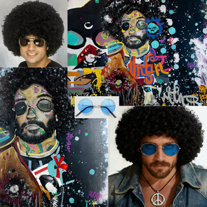 <span class=keywords><strong>Perruque</strong></span> <span class=keywords><strong>Hippie</strong></span> <span class=keywords><strong>Homme</strong></span>, Lunettes de Soleil, Collier Peace - Costume d'Halloween en Polyester, Style Disco Années 70, Tenue Années 60 - Product Image 3