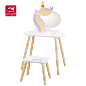 Conjunto de muebles de madera para niños, vestidor y silla de unicornio