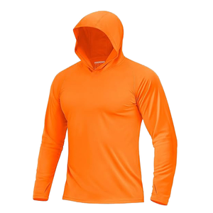เสื้อฮู้ดแขนยาวสีส้มสำหรับผู้ชาย UPF 50 แห้งเร็ว เหมาะสำหรับตกปลา สีพื้น แบบสวมหัว - Product Image 1