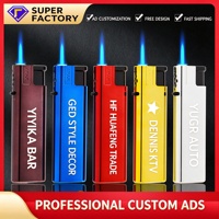 Briquet torche jet à coque métallique jetable, design logo personnalisé, flamme bleue coupe-vent, gaz butane, camping, écologique, portable