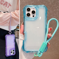 Étui de protection 3-en-1 antichute avec airbag renforcé aux quatre coins et dragonne pour iPhone 16 Pro Max, 16e, 15+, 14 Plus, 13, 12, 11