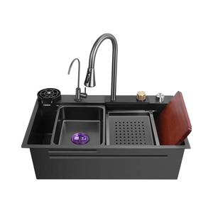 VORIVA Fregadero de Cocina de Acero Negro Grande, <span class=keywords><strong>Grifo</strong></span> de <span class=keywords><strong>Cascada</strong></span>, Tazón Único, <span class=keywords><strong>Lavabo</strong></span> de Cocina para Lavado de Verduras - Product Image 2