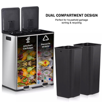 Vente Chaude Poubelle en Acier Inoxydable de 49 Litres à Pédale, Double Bac de Tri 2 et 3 Compartiments pour Cuisine