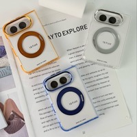 Coque de téléphone transparente avec béquille magnétique rotative pour iPhone Duo, avec cadre métallique pour l'appareil photo, dos en acrylique, coque arrière en PC, boutons en alliage, TPU souple, OEM