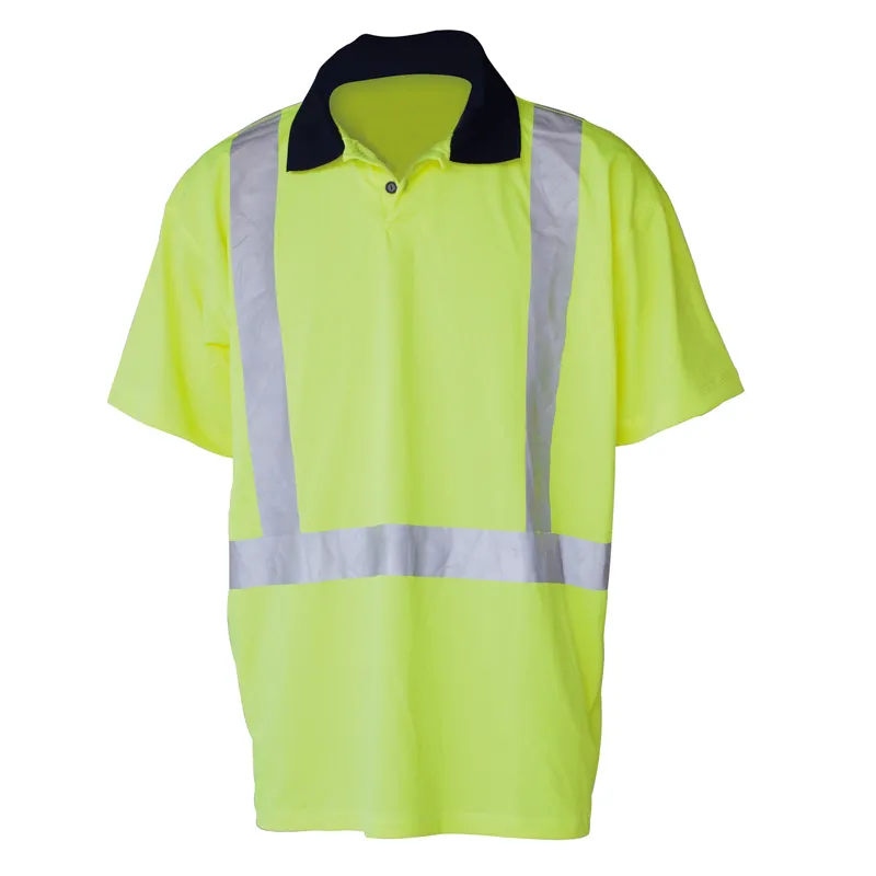 เสื้อโปโลเพื่อความปลอดภัย เสื้อผ้านิรภัยสะท้อนแสง ถนนสะท้อนแสง สีส้ม เครื่องหมายระบายอากาศ