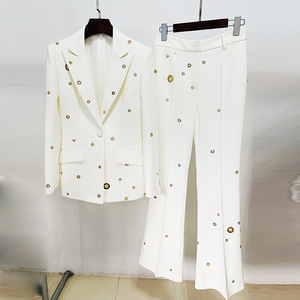 Costumes en <span class=keywords><strong>pantalon</strong></span> pour femmes, élégants, 2 pièces, blazer à double boutonnage et <span class=keywords><strong>pantalon</strong></span> large, tenues de travail de bureau - Product Image 2