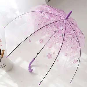 Fabrika promosyon temizle şeffaf şemsiye prenses çiçek japonya Sakura şemsiye düşük fiyat kız için güzel şemsiye