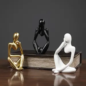 Benutzer definierte Home Modern Office Desktop Regal Bücherregal Dekor Denker Menschliche Figuren Abstrakte Skulptur Goldharz Home Decoration