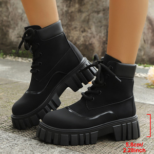 Nouvelles Bottines <span class=keywords><strong>Femme</strong></span> Style Européen Américain Britannique à Lacets Respirantes à Talon Carré Bout Court Fines Bottes Chevalier - Product Image 3