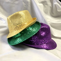 Chapeau Fedora unisexe avec paillettes violettes, vertes et dorées, chapeau de jazz scintillant pour adulte, déguisement, spectacle de danse, Halloween, carnaval