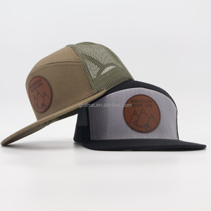 Wholesale 7 Panel Leather Patch Gorras Custom Logo Mesh Trucker Hats Rope Hip Hop Embroidery Baseball <b>Caps</b> for Fishing Outdoors - Product Image 3