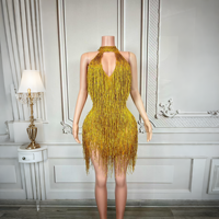 Robe de soirée moulante sexy Kimshein AD3026, col halter, décolleté haut, franges en cristal, robe de cocktail mini pour femmes, été