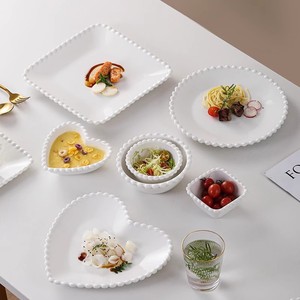 Assiette de <span class=keywords><strong>petit</strong></span>-déjeuner en céramique créative moderne et bol à bord perlé pour les collations, les gâteaux et les desserts <span class=keywords><strong>Vaisselle</strong></span> écologique pour la maison - Product Image 1