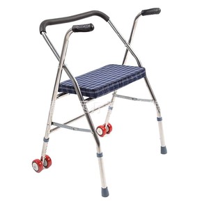 Déambulateur en acier inoxydable avec siège et roues pour personnes âgées, utilisation extérieure, design pliable, antidérapant - Product Image 1