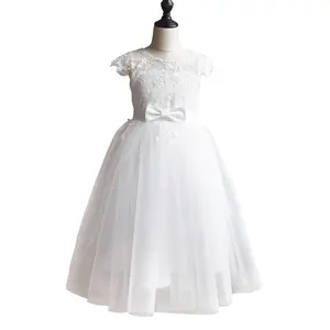 Weiße Mädchen Spitze Brautjungfer kleid Lange Maxi Hochzeit Blume Mädchen Festzug Kleider Tüll Prinzessin Party Anlass Kleid Alter 2-16Y