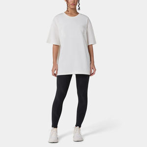 Custom Logo Women Comfortable Ribbed Neckline Dropped Shoulders <strong>Longline</strong> Length Casual <strong>Tops</strong> Solid Crew Neck Short <strong>Sleeve</strong> T-Shirt - Product Image 6
