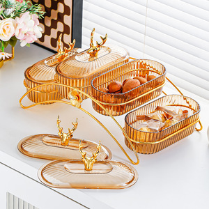 Petit plat de nourriture moderne de luxe support en fer léger plateau de fruits d'hôtel commercial de luxe plat de fruits secs en PP plateau de fruits fendus - Product Image 1